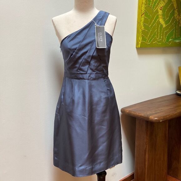 J.Crew 100% Silk Lucienne Blue Tafetta One Shoulder Bridesmaid Dress Size 0 - Picture 13 of 13